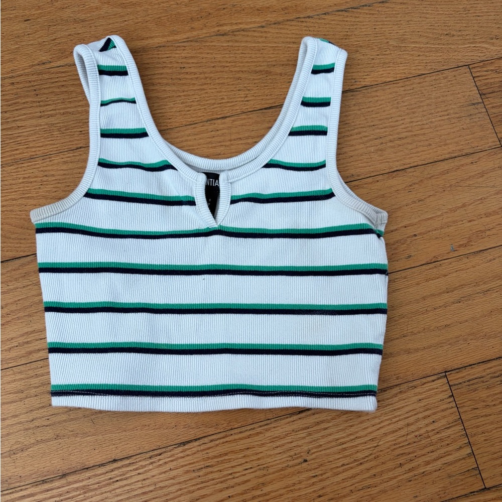 White and Green Striped Crop Top